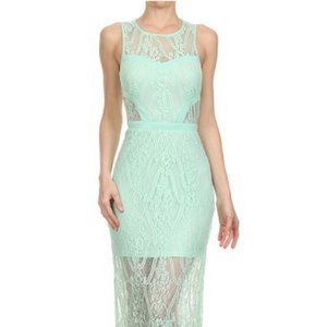 Mint Green Lace Dress with Cutout Detail